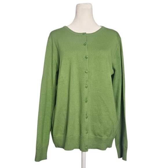 NWOT LL BEAN Women's Cardigan SZ Large Green Sweater Lightweight Office Travel - Picture 1 of 13